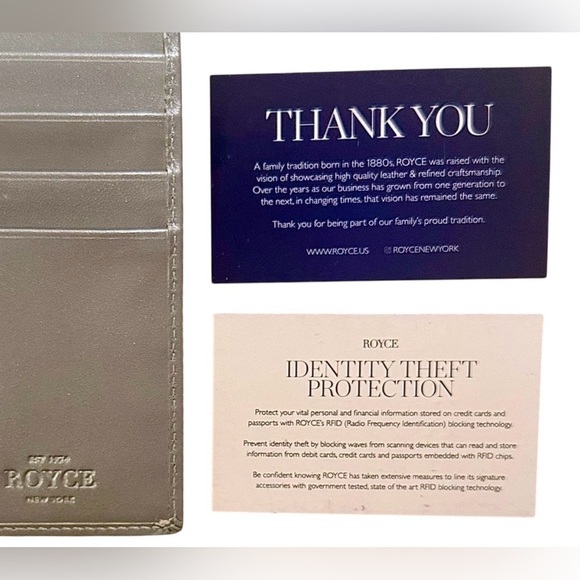 NWOT ROYCE New York Gray Leather Travel Set- Passport Holder & Luggage Tag - Picture 5 of 5